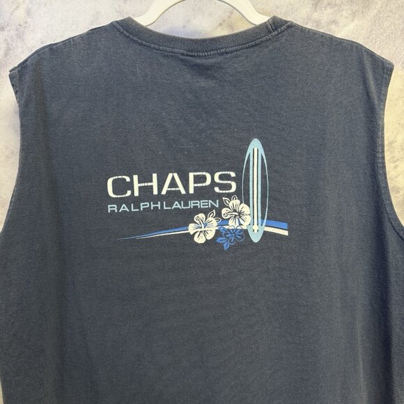 Vintage Chaps Ralph Lauren Tank Top Shirt Mens Large Blue 23x28 Y2k Surf - Picture 1 of 13